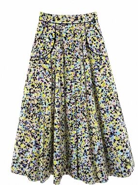 Hanane Hotait Multicolor Printed Cotton Midi Skirt Size 36 NWT